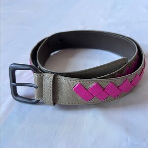 Bottega Veneta Intrecciato Woven Leather Belt Graphite Grey with pink unisex